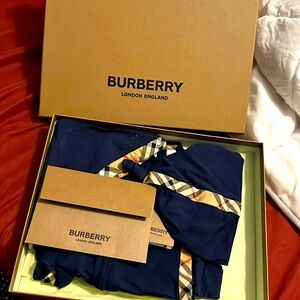 0-3 months Burberry baby set of onesie, hat, and bib. Original with tags, gifted